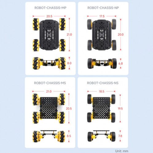Kit de châssis de robot mobile intelligent Waveshare, châssis : avec absorbeur de chocs (roues Mecanum) SW002B1527-014